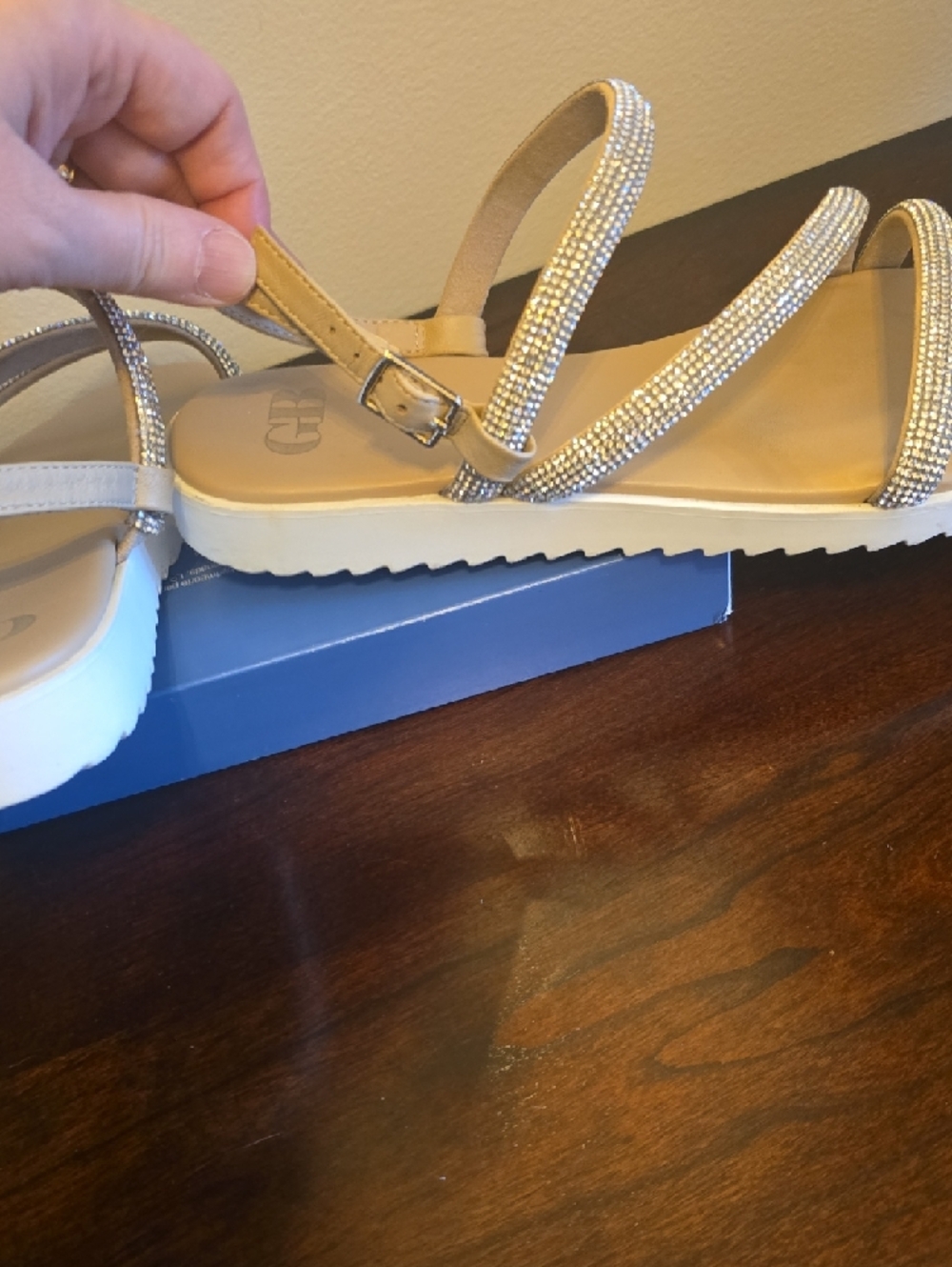 Gianni Bini Champagne Rhinestone Strappy Sandals - Picture 11 of 12
